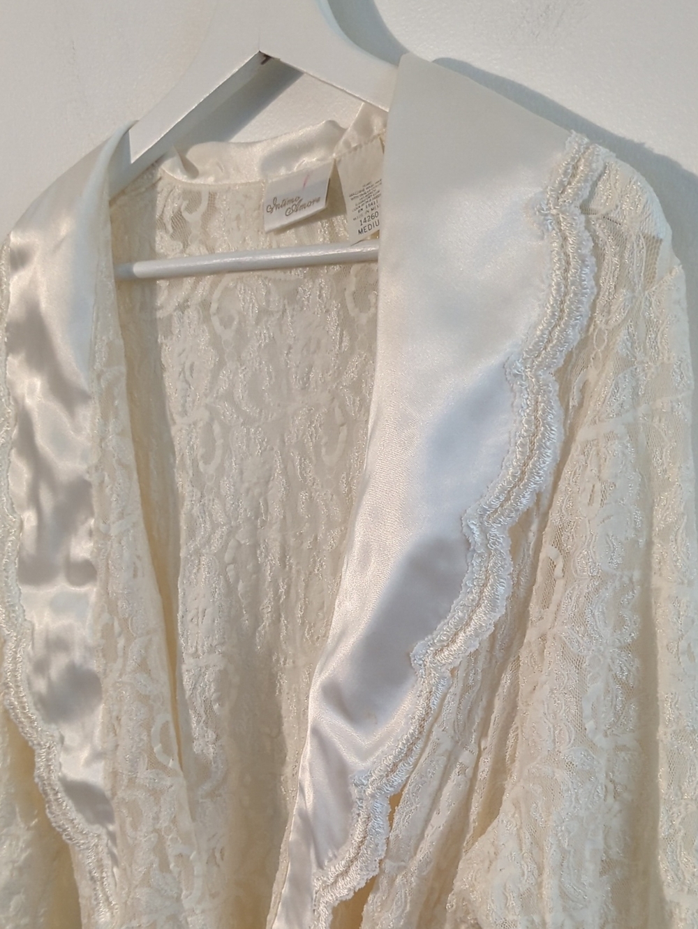 VINTAGE lace satin-trim robe cardigan wrap top - size small / medium - Picture 7 of 13